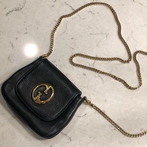 Mini Gucci 1973 Calfskin Black Leather Cross Bag